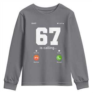 67 Is Calling Meme Youth Sweatshirt Funny Six Seven Phone Call Screen TS02 Charcoal Print Your Wear