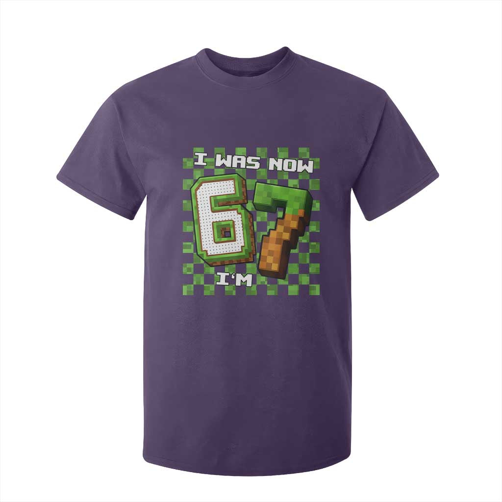 I Was 6 Now I'm 7 Birthday Meme T Shirt For Kid Pixel Style 67 Gamer Six Seven Joke TS02 Purple Print Your Wear