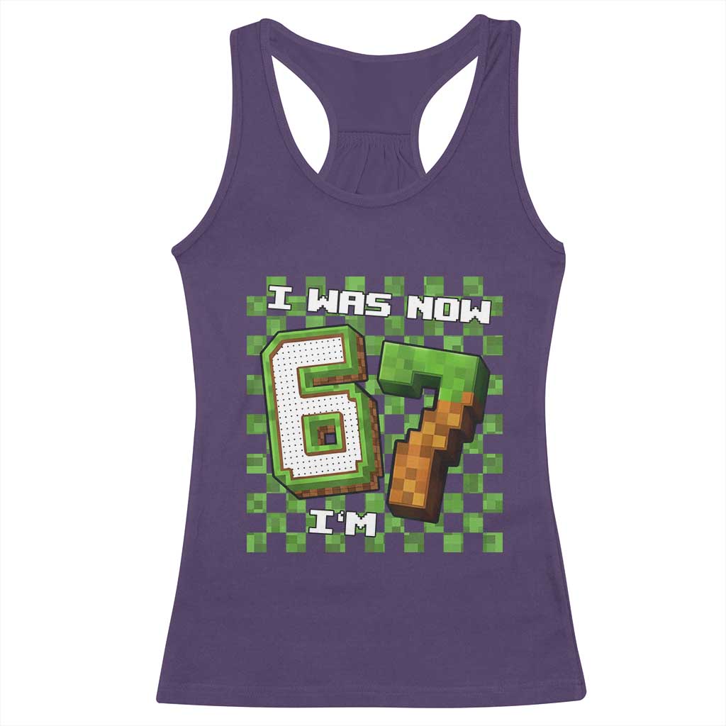 I Was 6 Now I'm 7 Birthday Meme Racerback Tank Top Pixel Style 67 Gamer Six Seven Joke TS02 Purple Print Your Wear