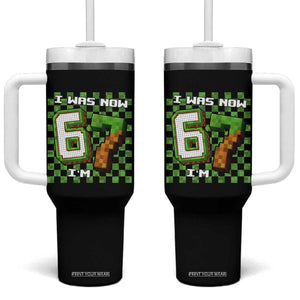 I Was 6 Now I'm 7 Birthday Meme Tumbler With Handle Pixel Style 67 Gamer Six Seven Joke TS02 One Size: 40 oz Black Print Your Wear