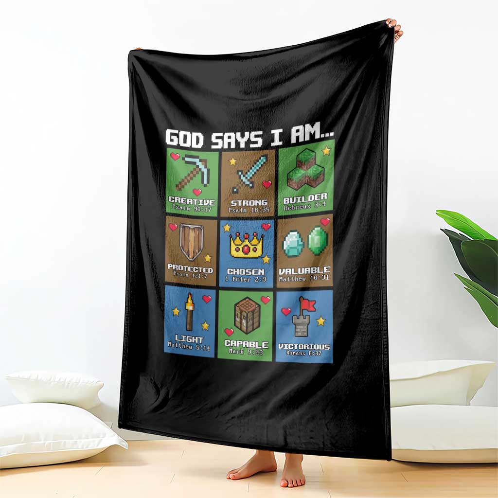 God Says I Am Pixel Art Graphic Throw Blanket Christian Affirmation Gamer Bible Verses TS02 Print Your Wear