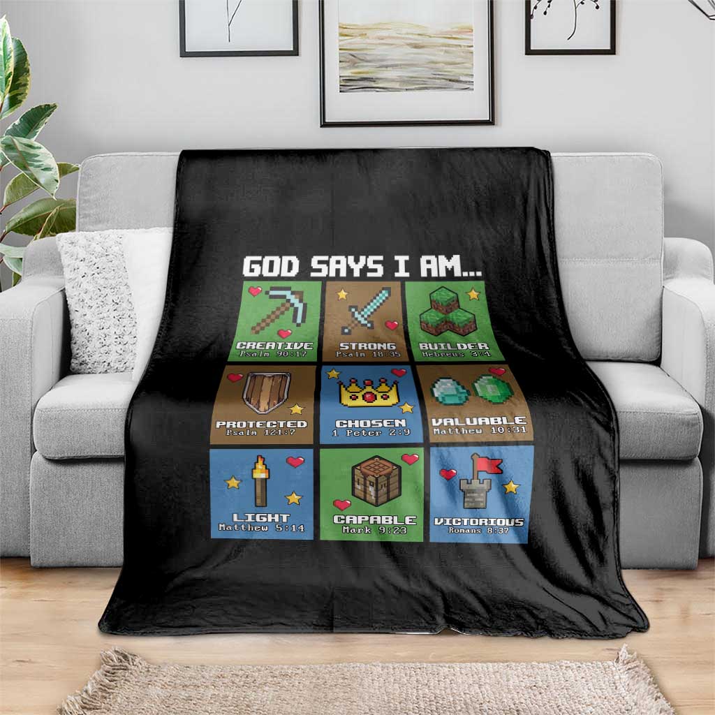 God Says I Am Pixel Art Graphic Throw Blanket Christian Affirmation Gamer Bible Verses TS02 Print Your Wear