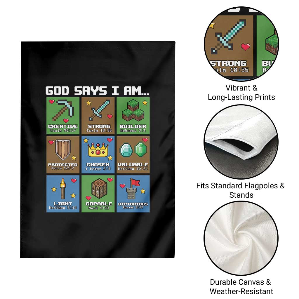 God Says I Am Pixel Art Graphic Garden Flag Christian Affirmation Gamer Bible Verses TS02 Print Your Wear