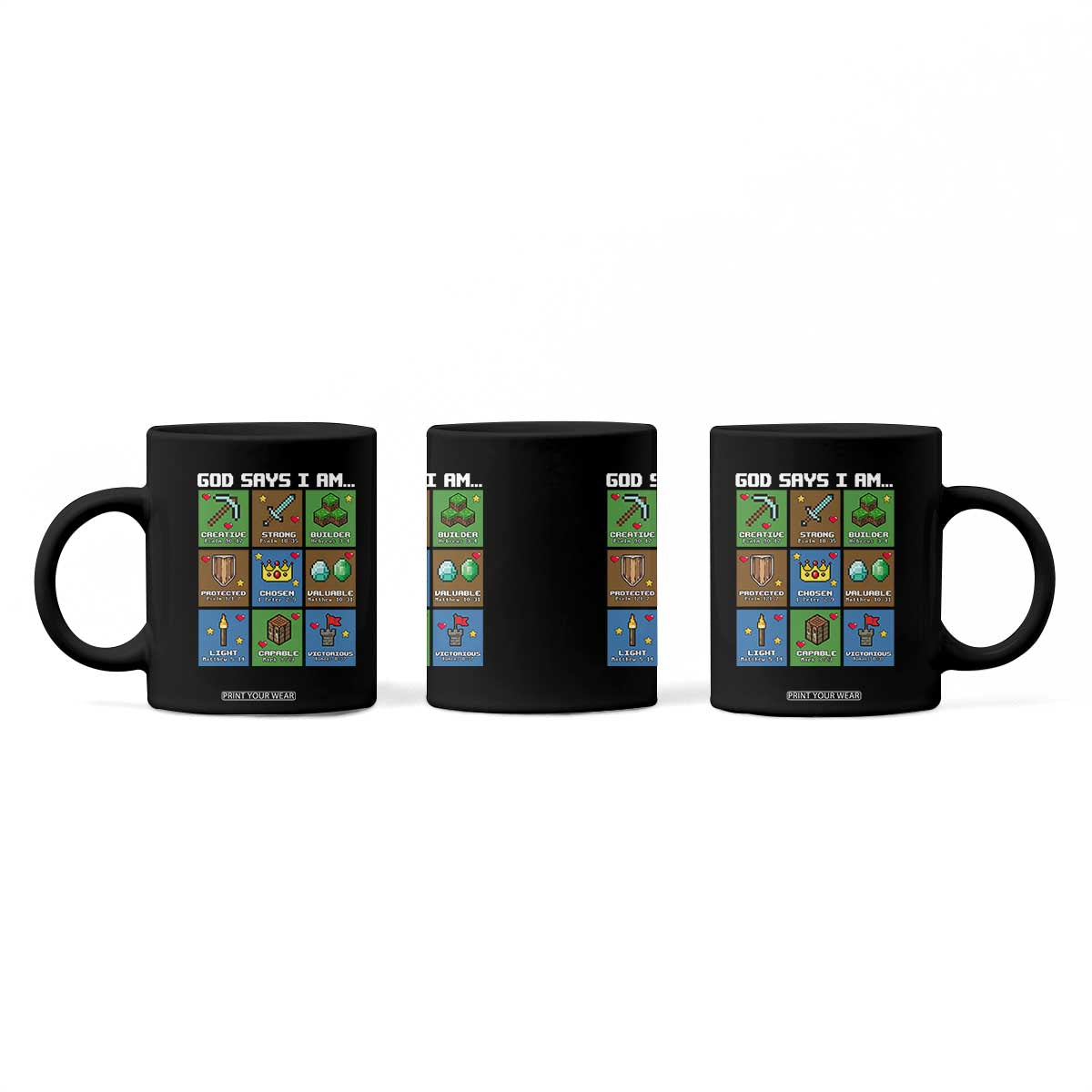 God Says I Am Pixel Art Graphic Coffee Mug Christian Affirmation Gamer Bible Verses TS02 Print Your Wear