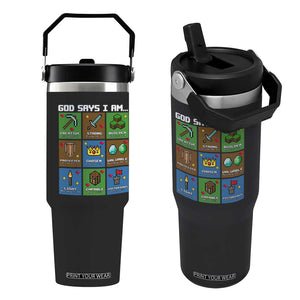 God Says I Am Pixel Art Graphic Flip Straw Tumbler Christian Affirmation Gamer Bible Verses TS02 One Size: 30 oz Black Print Your Wear