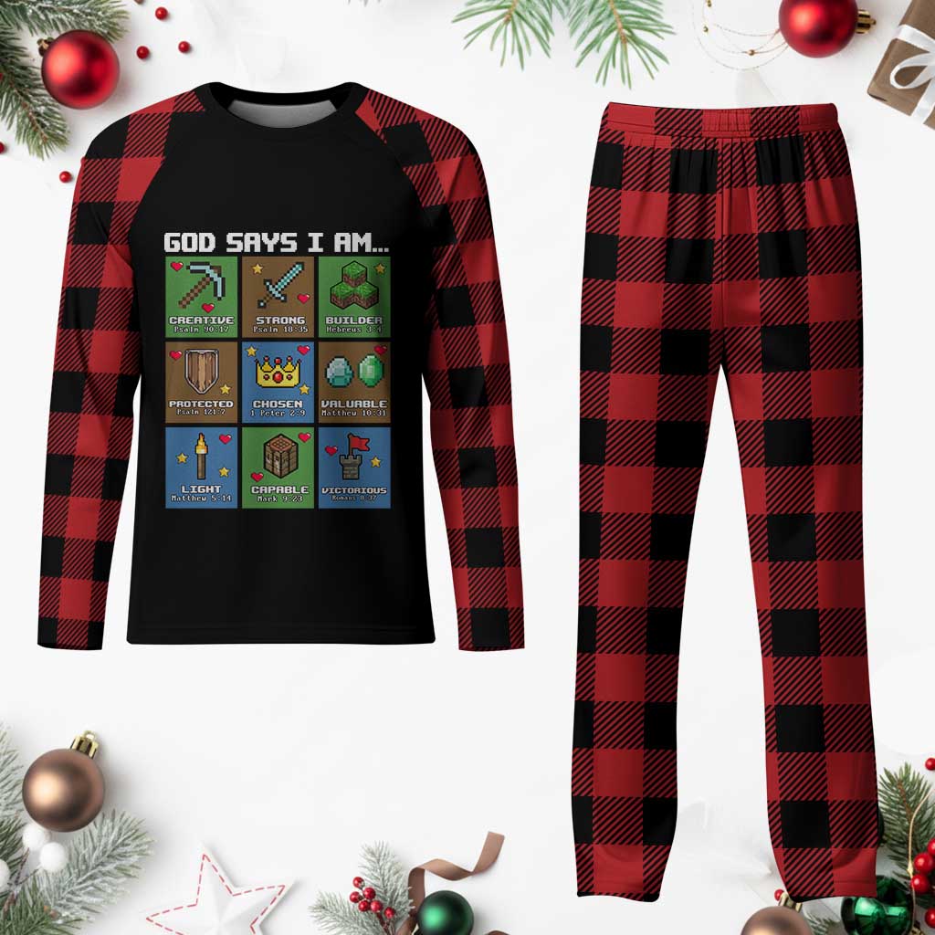 God Says I Am Pixel Art Graphic Plaid Pajama Set Christian Affirmation Gamer Bible Verses TS02 Buffalo Plaid Print Your Wear