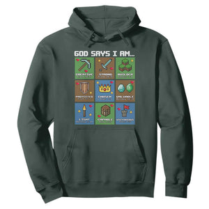 God Says I Am Pixel Art Graphic Hoodie Christian Affirmation Gamer Bible Verses TS02 Dark Forest Green Print Your Wear