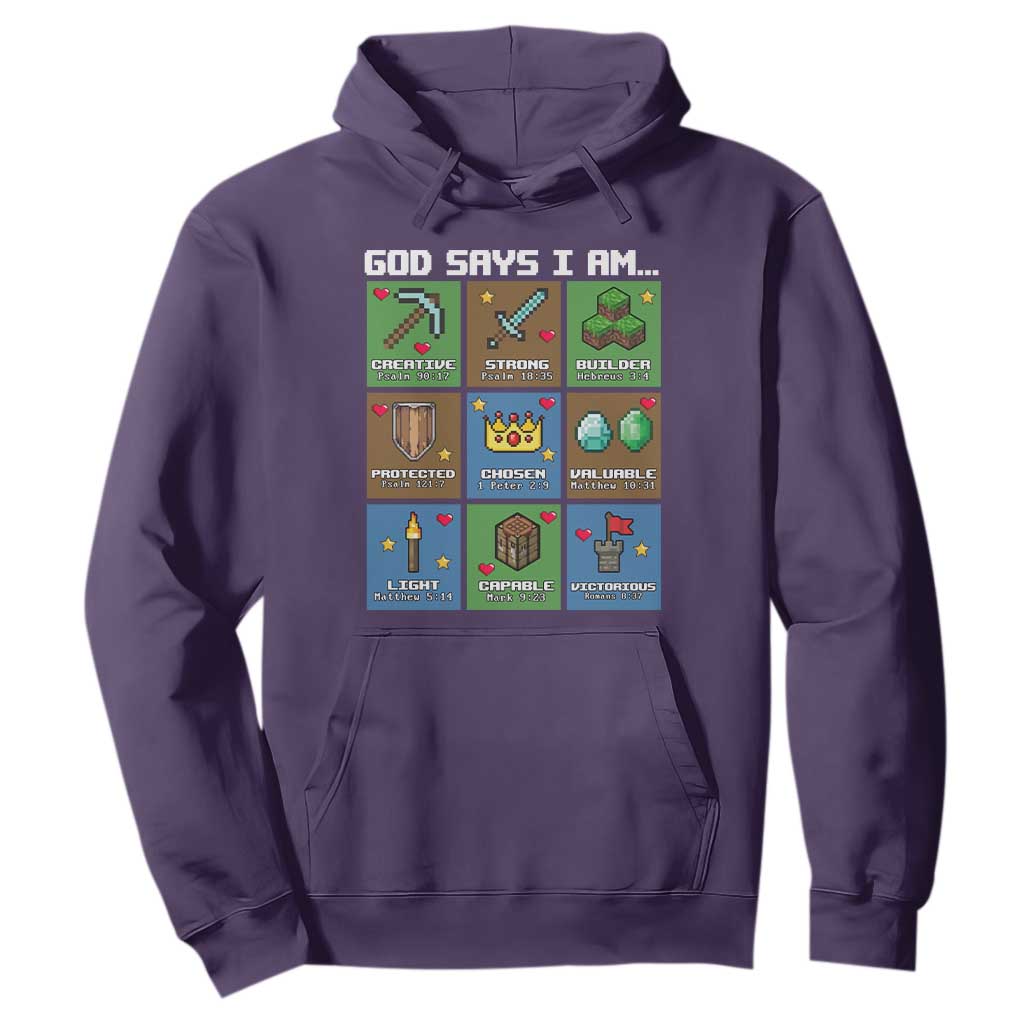 God Says I Am Pixel Art Graphic Hoodie Christian Affirmation Gamer Bible Verses TS02 Purple Print Your Wear