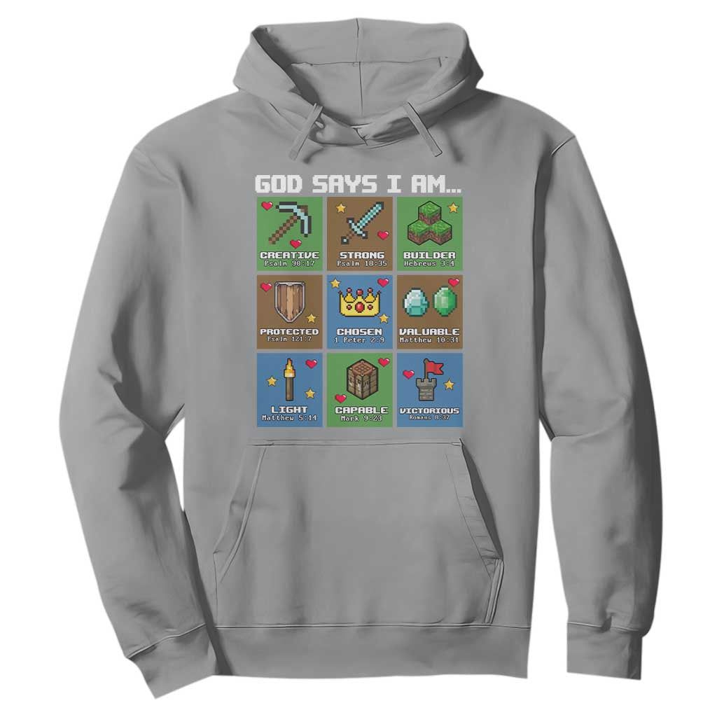 God Says I Am Pixel Art Graphic Hoodie Christian Affirmation Gamer Bible Verses TS02 Sport Gray Print Your Wear