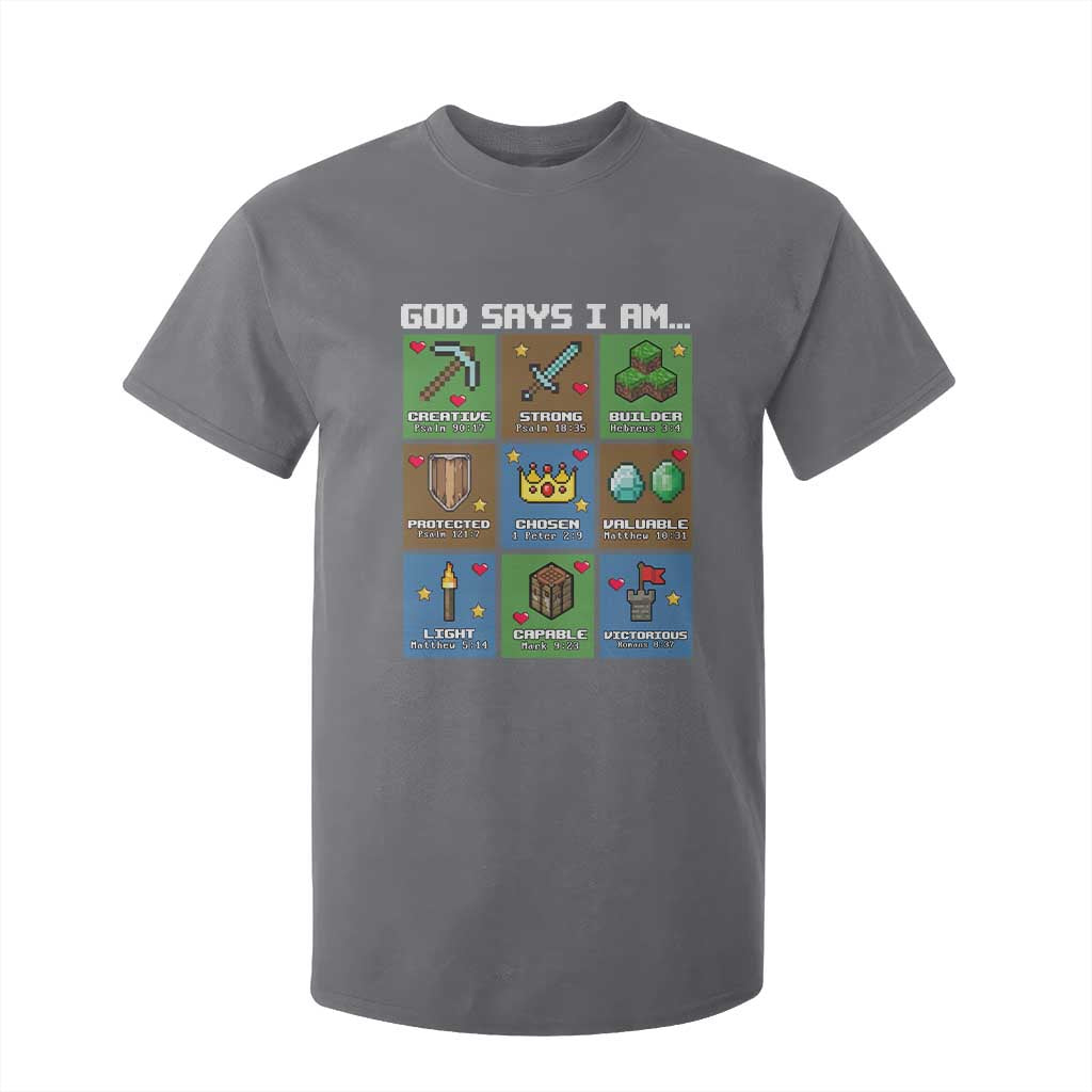 God Says I Am Pixel Art Graphic T Shirt For Kid Christian Affirmation Gamer Bible Verses TS02 Charcoal Print Your Wear