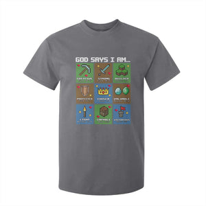 God Says I Am Pixel Art Graphic T Shirt For Kid Christian Affirmation Gamer Bible Verses TS02 Charcoal Print Your Wear