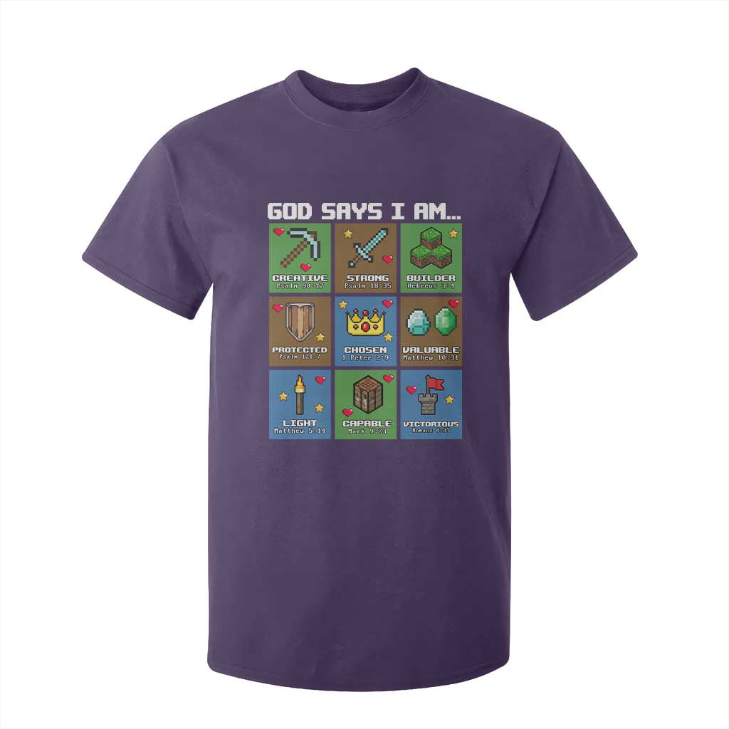 God Says I Am Pixel Art Graphic T Shirt For Kid Christian Affirmation Gamer Bible Verses TS02 Purple Print Your Wear