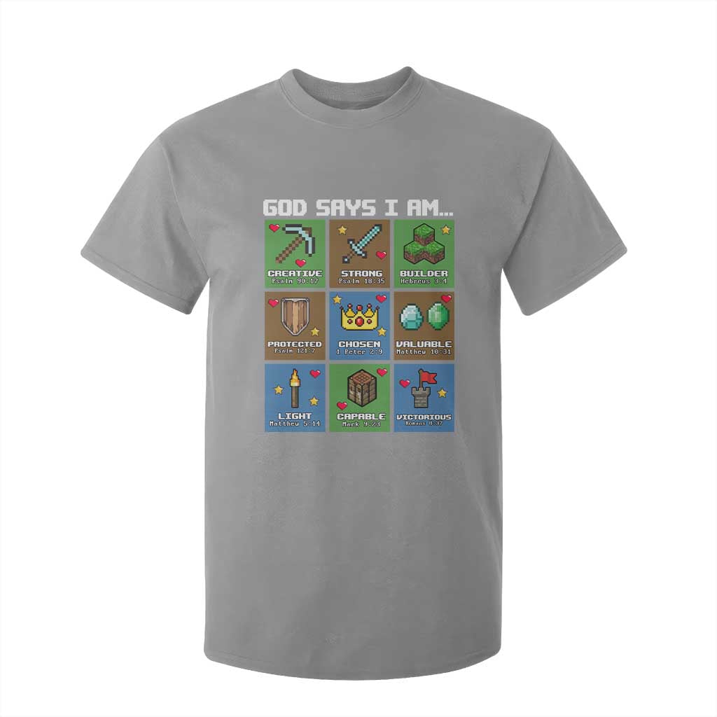 God Says I Am Pixel Art Graphic T Shirt For Kid Christian Affirmation Gamer Bible Verses TS02 Sport Gray Print Your Wear