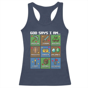 God Says I Am Pixel Art Graphic Racerback Tank Top Christian Affirmation Gamer Bible Verses TS02 Navy Print Your Wear