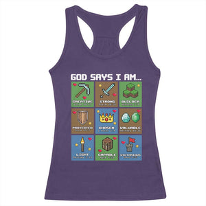 God Says I Am Pixel Art Graphic Racerback Tank Top Christian Affirmation Gamer Bible Verses TS02 Purple Print Your Wear