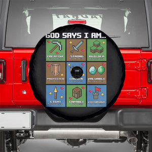 God Says I Am Pixel Art Graphic Spare Tire Cover Christian Affirmation Gamer Bible Verses TS02 Black Print Your Wear
