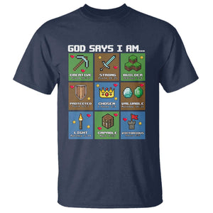 God Says I Am Pixel Art Graphic T Shirt Christian Affirmation Gamer Bible Verses TS02 Navy Print Your Wear