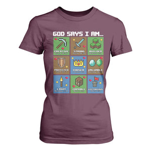 God Says I Am Pixel Art Graphic T Shirt For Women Christian Affirmation Gamer Bible Verses TS02 Maroon Print Your Wear