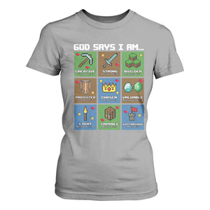God Says I Am Pixel Art Graphic T Shirt For Women Christian Affirmation Gamer Bible Verses TS02 Sport Gray Print Your Wear