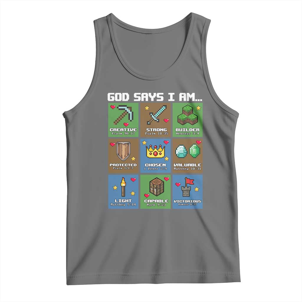 God Says I Am Pixel Art Graphic Tank Top Christian Affirmation Gamer Bible Verses TS02 Black Heather Print Your Wear