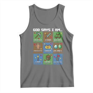 God Says I Am Pixel Art Graphic Tank Top Christian Affirmation Gamer Bible Verses TS02 Black Heather Print Your Wear
