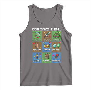God Says I Am Pixel Art Graphic Tank Top Christian Affirmation Gamer Bible Verses TS02 Deep Heather Print Your Wear