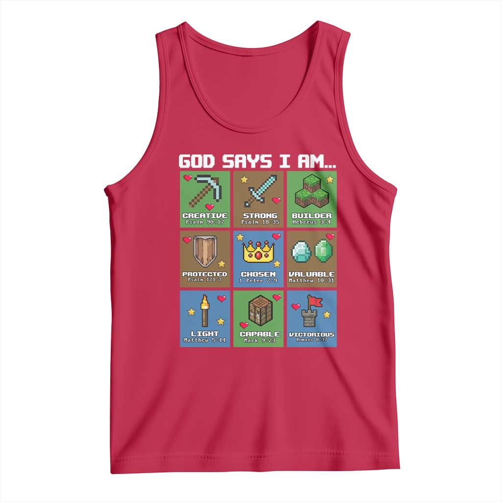 God Says I Am Pixel Art Graphic Tank Top Christian Affirmation Gamer Bible Verses TS02 Red Print Your Wear