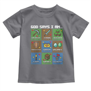 God Says I Am Pixel Art Graphic Toddler T Shirt Christian Affirmation Gamer Bible Verses TS02 Charcoal Print Your Wear
