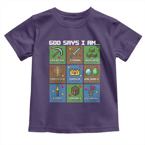 God Says I Am Pixel Art Graphic Toddler T Shirt Christian Affirmation Gamer Bible Verses TS02 Purple Print Your Wear