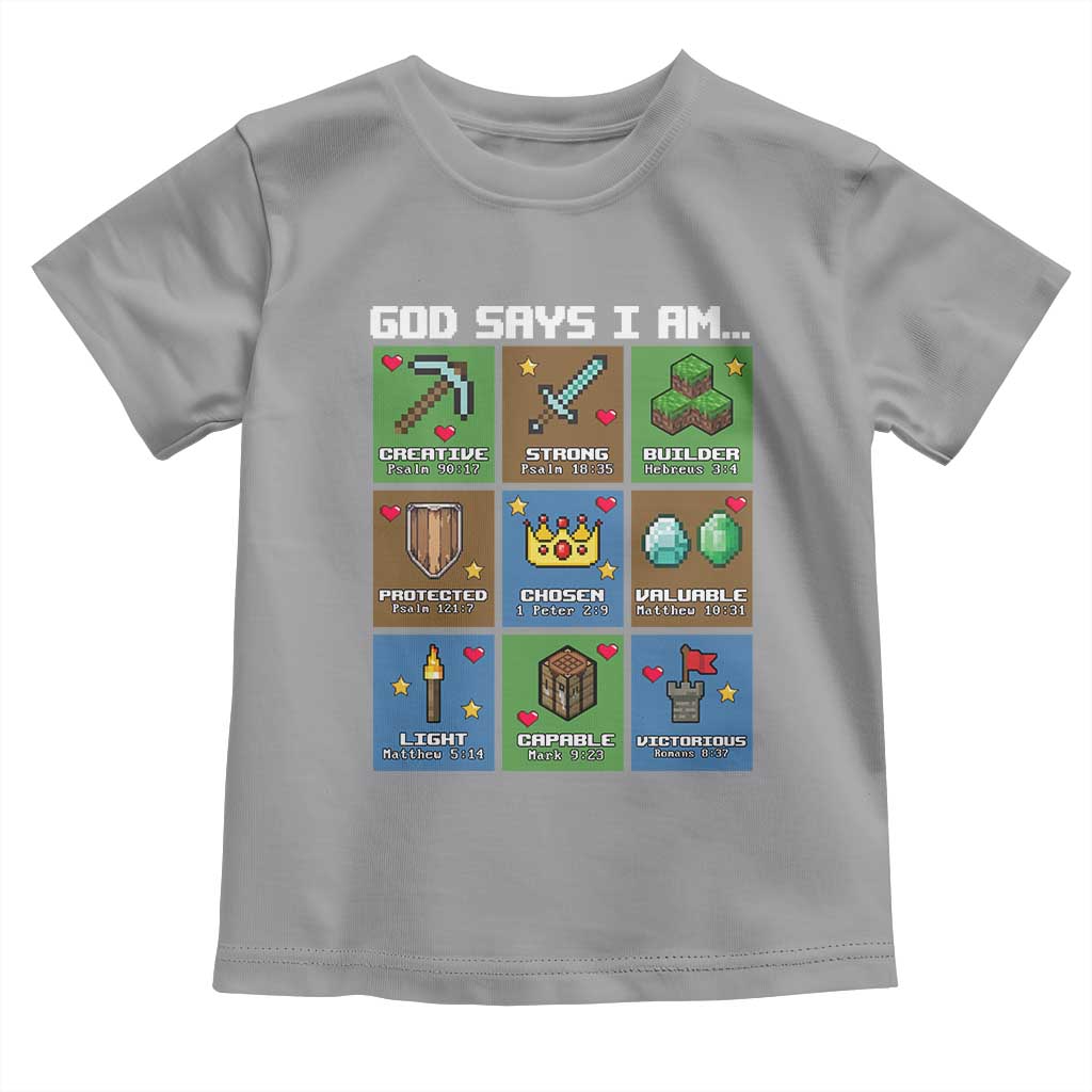 God Says I Am Pixel Art Graphic Toddler T Shirt Christian Affirmation Gamer Bible Verses TS02 Sport Gray Print Your Wear