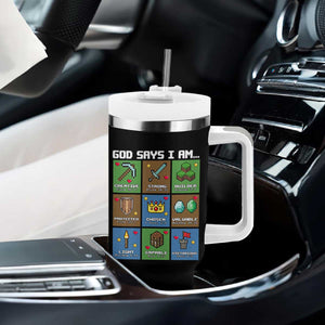 God Says I Am Pixel Art Graphic Tumbler With Handle Christian Affirmation Gamer Bible Verses TS02 Print Your Wear