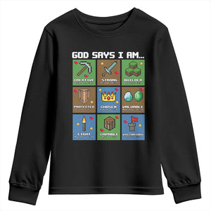 God Says I Am Pixel Art Graphic Youth Sweatshirt Christian Affirmation Gamer Bible Verses TS02 Black Print Your Wear