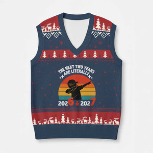 The Next Two Years Are Literally 6 7 V-Neck Knit Sweater Vest Funny 2026 2027 Meme Dabbing Boy Retro TS02 Navy Red Print Your Wear