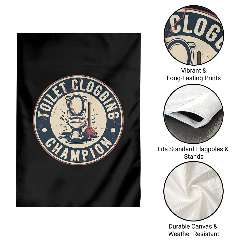 Funny Toilet Clogging Champion Badge Meme Garden Flag for Poop Legends Gut Bomb Gladiators TS02 Print Your Wear