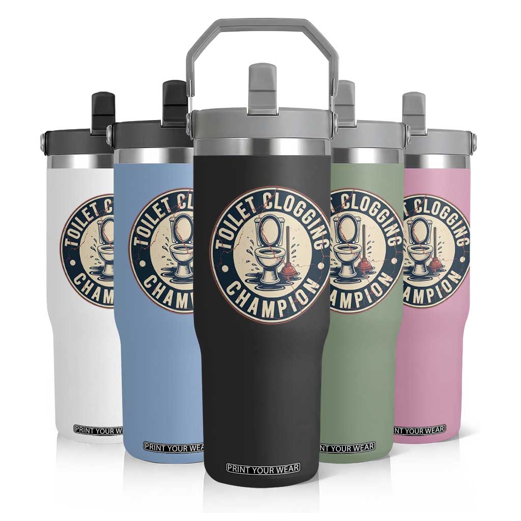 Funny Toilet Clogging Champion Badge Meme Flip Straw Tumbler for Poop Legends Gut Bomb Gladiators TS02 Print Your Wear