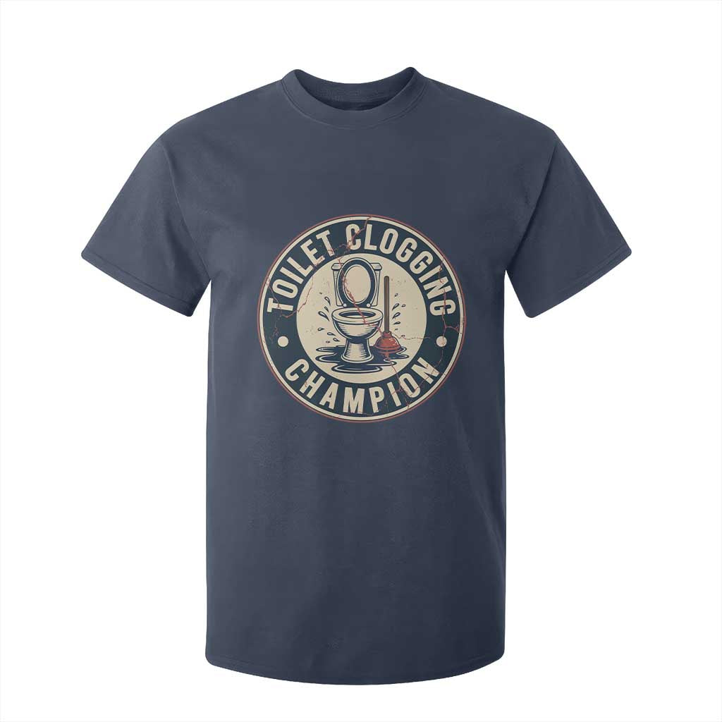 Funny Toilet Clogging Champion Badge Meme T Shirt For Kid for Poop Legends Gut Bomb Gladiators TS02 Navy Print Your Wear