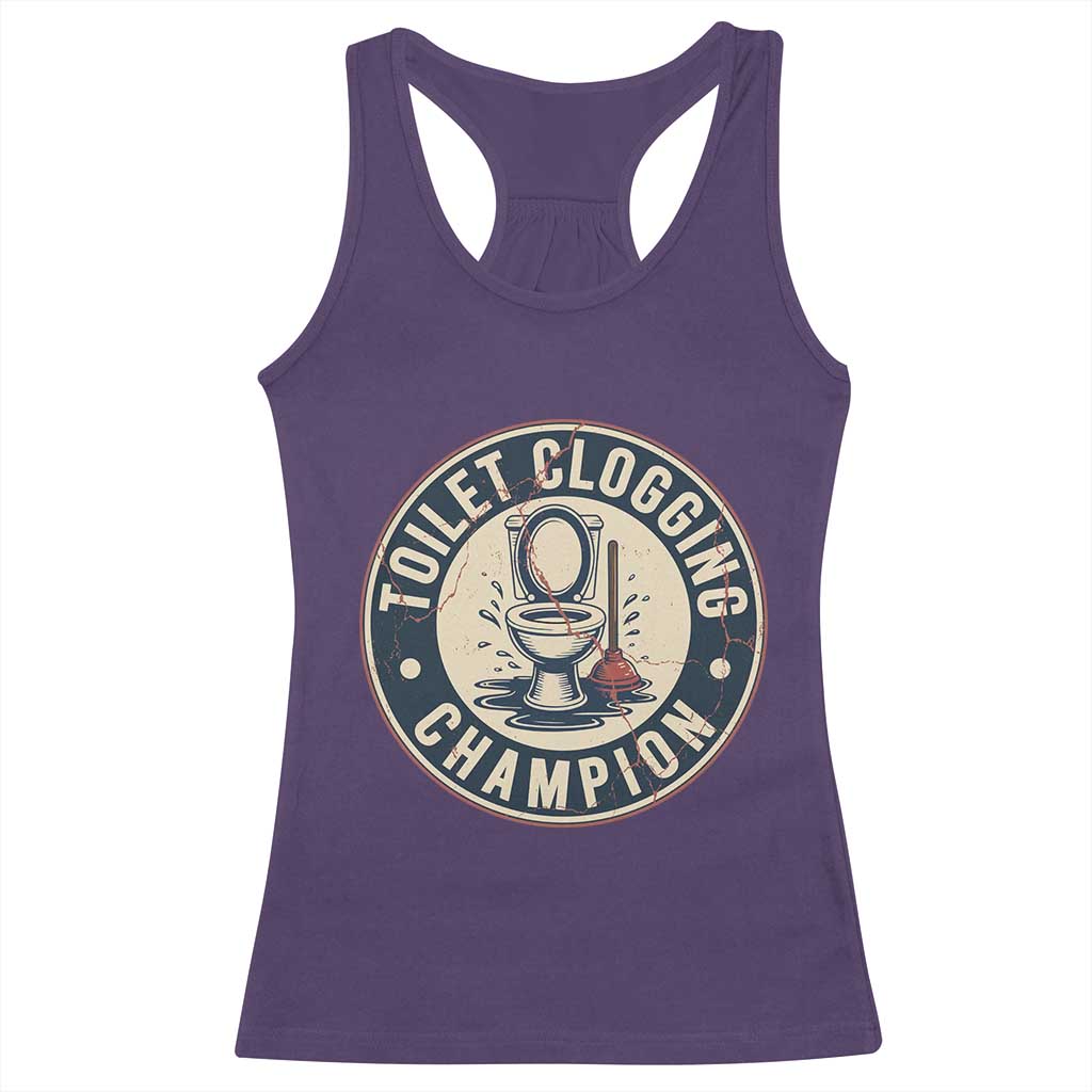 Funny Toilet Clogging Champion Badge Meme Racerback Tank Top for Poop Legends Gut Bomb Gladiators TS02 Purple Print Your Wear