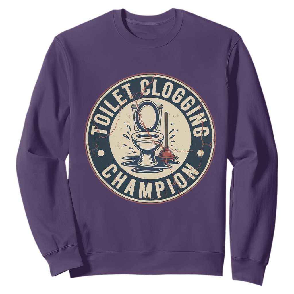 Funny Toilet Clogging Champion Badge Meme Sweatshirt for Poop Legends Gut Bomb Gladiators TS02 Purple Print Your Wear