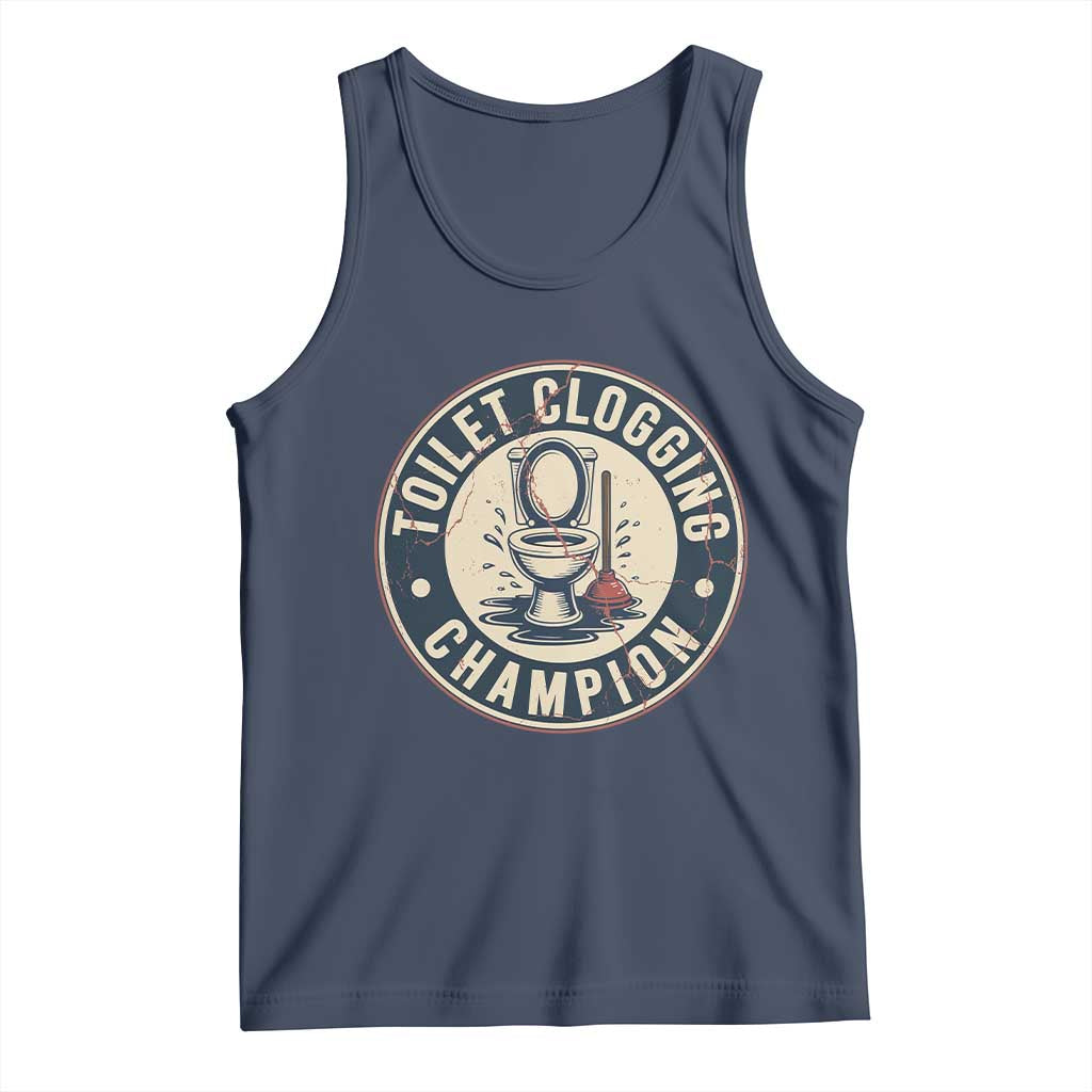Funny Toilet Clogging Champion Badge Meme Tank Top for Poop Legends Gut Bomb Gladiators TS02 Navy Print Your Wear