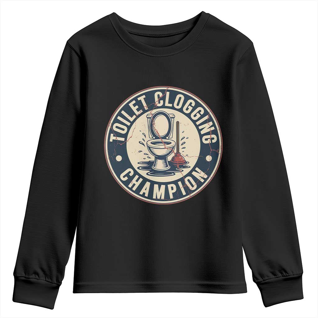 Funny Toilet Clogging Champion Badge Meme Youth Sweatshirt for Poop Legends Gut Bomb Gladiators TS02 Black Print Your Wear