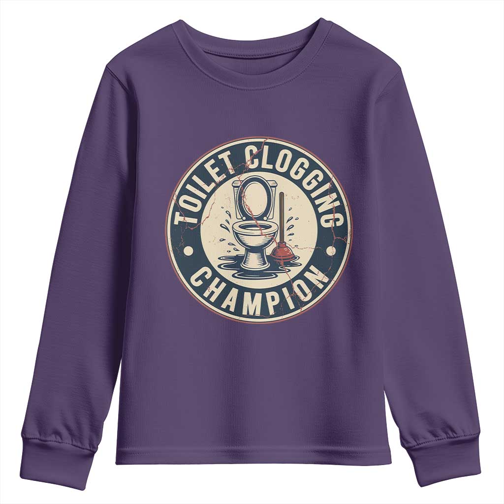 Funny Toilet Clogging Champion Badge Meme Youth Sweatshirt for Poop Legends Gut Bomb Gladiators TS02 Purple Print Your Wear