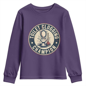 Funny Toilet Clogging Champion Badge Meme Youth Sweatshirt for Poop Legends Gut Bomb Gladiators TS02 Purple Print Your Wear