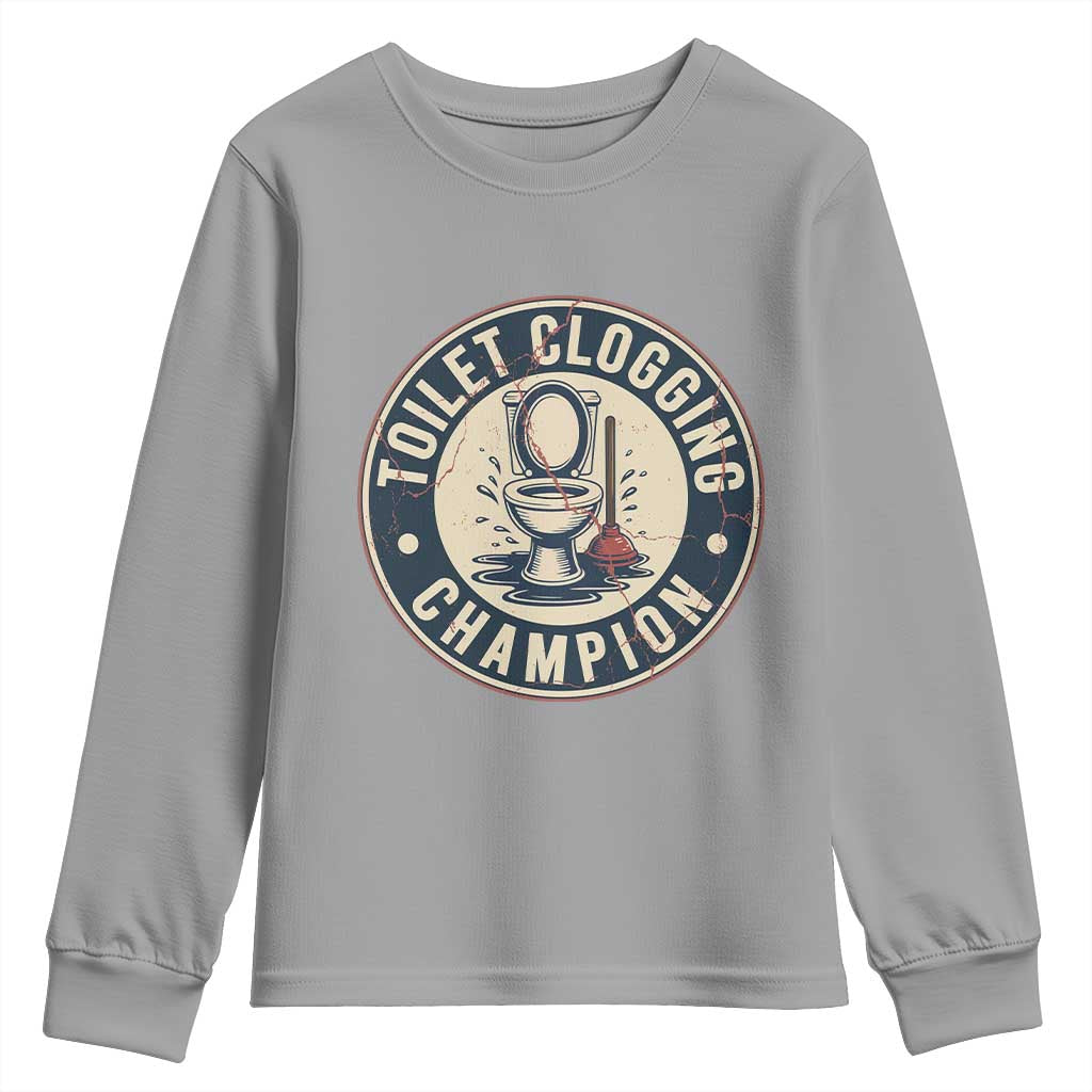 Funny Toilet Clogging Champion Badge Meme Youth Sweatshirt for Poop Legends Gut Bomb Gladiators TS02 Sport Gray Print Your Wear