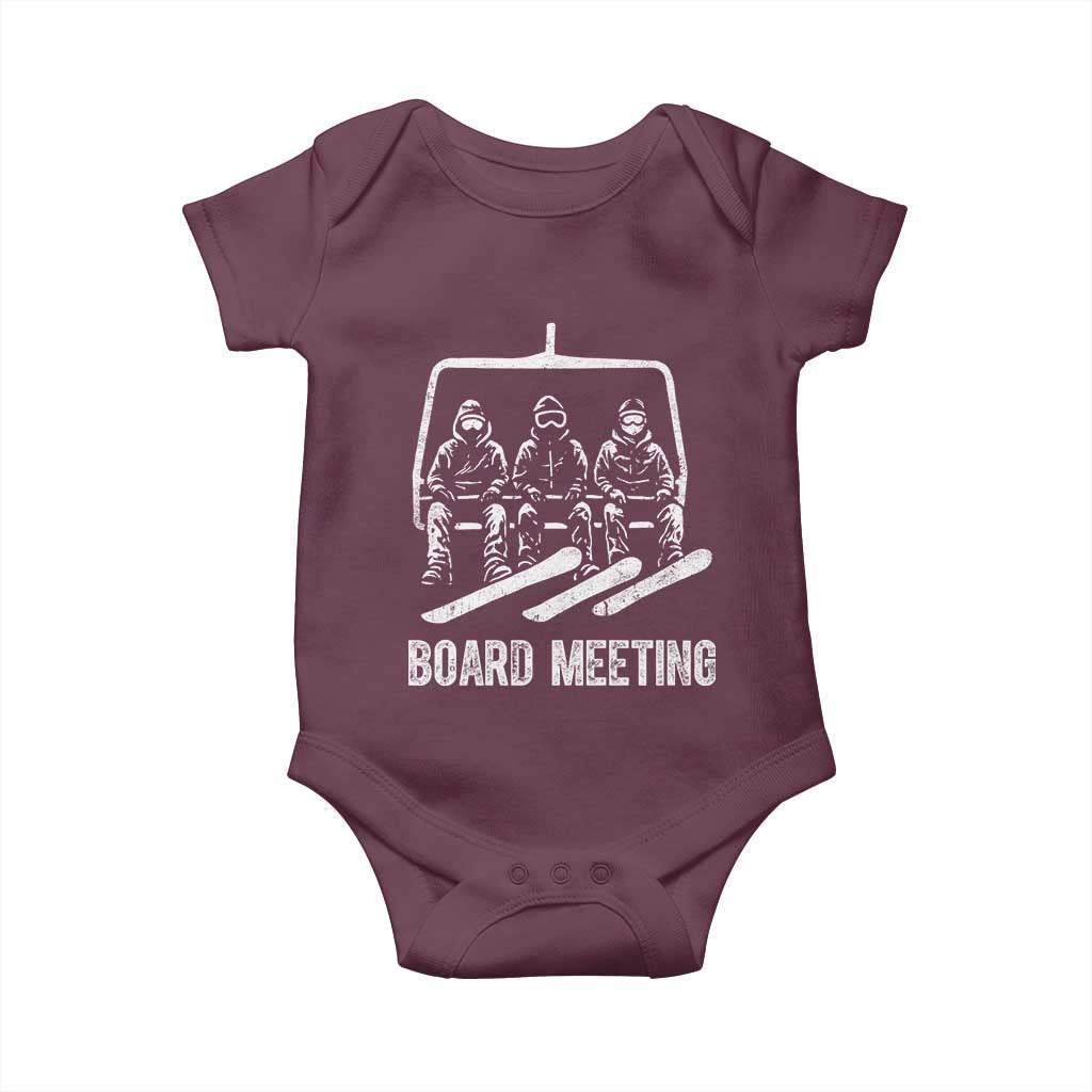 Funny Snowboarding Board Meeting Baby Onesie Chairlift Snowboarders Powder Junkies TS02 Maroon Print Your Wear