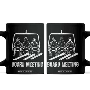 Funny Snowboarding Board Meeting Coffee Mug Chairlift Snowboarders Powder Junkies TS02 Black Print Your Wear