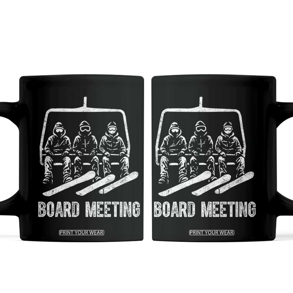 Funny Snowboarding Board Meeting Coffee Mug Chairlift Snowboarders Powder Junkies TS02 Black Print Your Wear