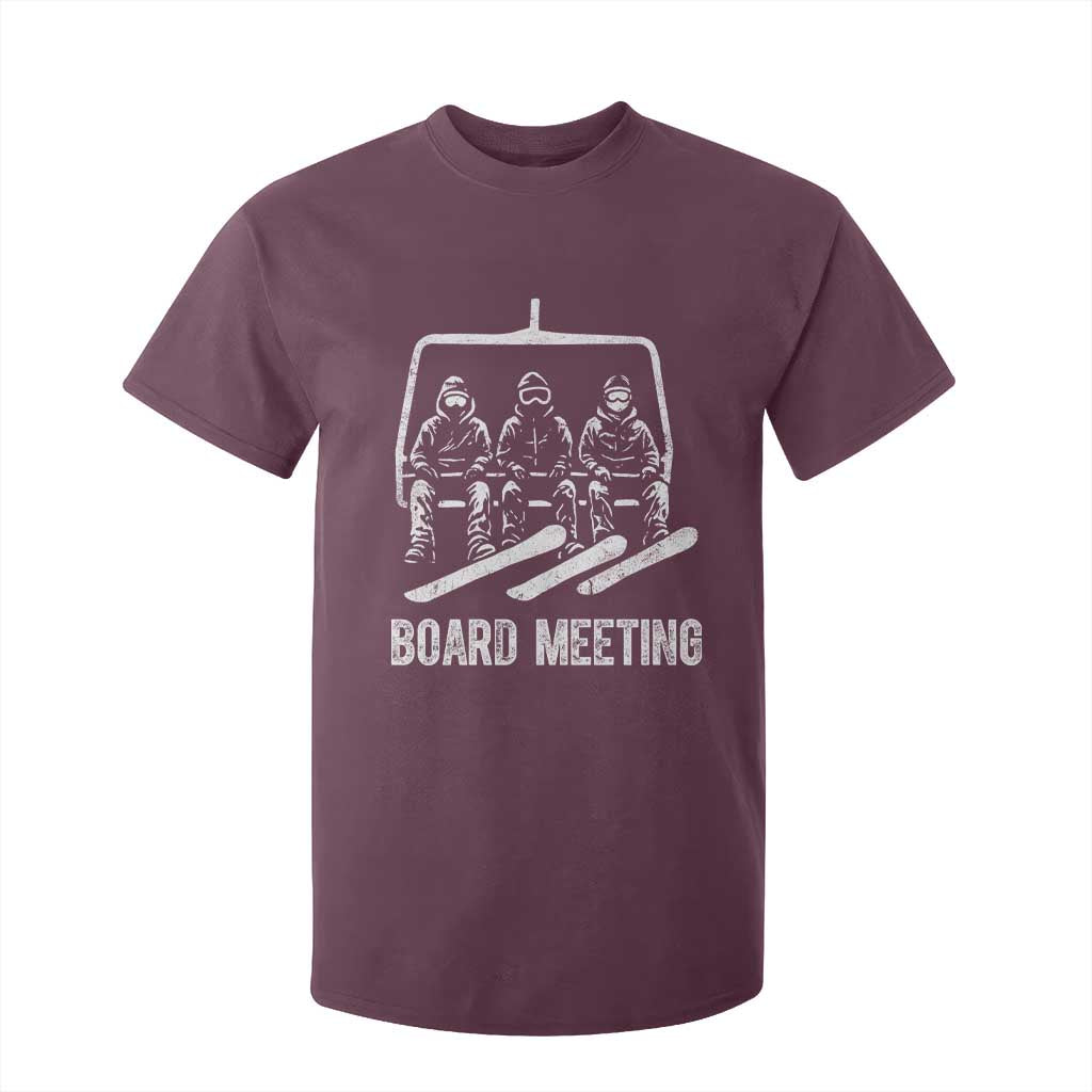 Funny Snowboarding Board Meeting T Shirt For Kid Chairlift Snowboarders Powder Junkies TS02 Maroon Print Your Wear