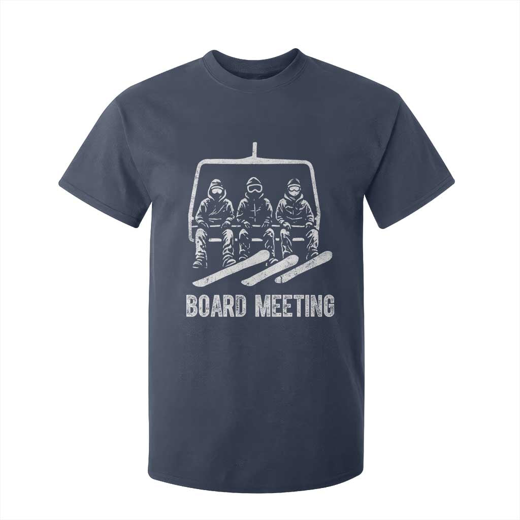 Funny Snowboarding Board Meeting T Shirt For Kid Chairlift Snowboarders Powder Junkies TS02 Navy Print Your Wear