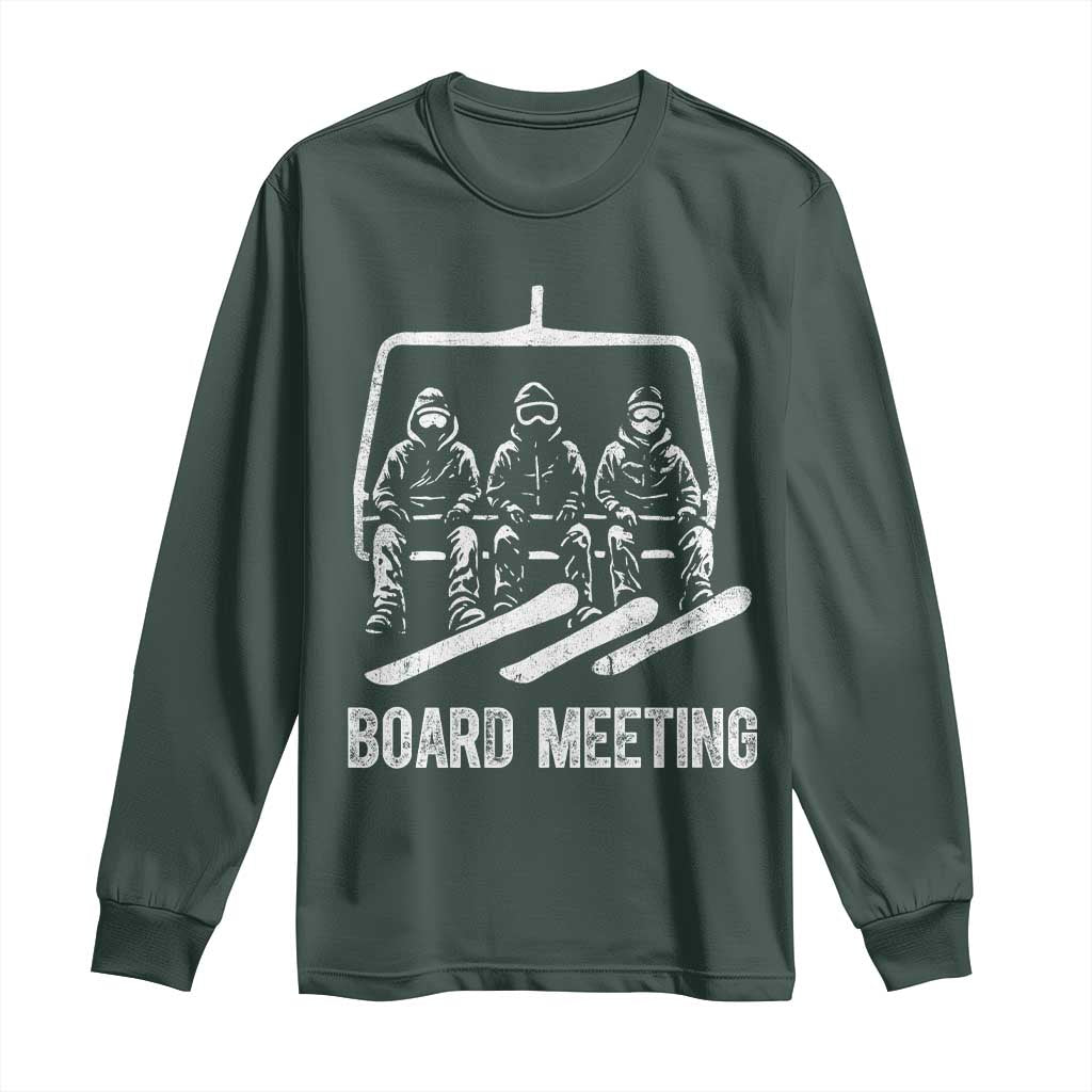 Funny Snowboarding Board Meeting Long Sleeve Shirt Chairlift Snowboarders Powder Junkies TS02 Dark Forest Green Print Your Wear
