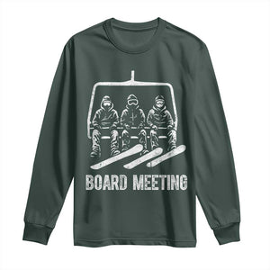 Funny Snowboarding Board Meeting Long Sleeve Shirt Chairlift Snowboarders Powder Junkies TS02 Dark Forest Green Print Your Wear